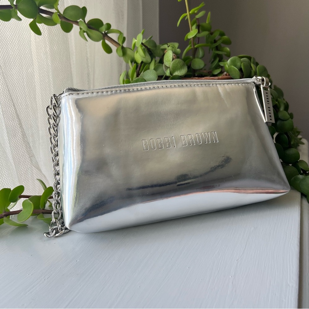 Bobbi Brown small metallic Silver Makeup Bag With Compact Mirror